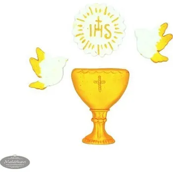 Jedlá dekorace na dort První svaté přijímání – kalich a holubice (cukrová dekorace)