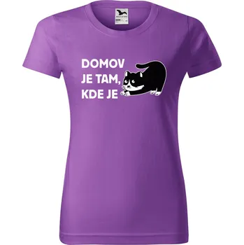 DOBRÝ TRIKO Dámské tričko s potiskem Domov kočka Barva: Fialová, Velikost: XS