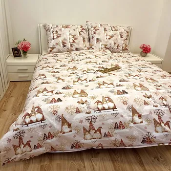 Povlečení Povlečení bavlněné Vánoční skřítky hnědé TiaHome 1x Polštář 90x70cm, 1x Přikrývka 140x200cm