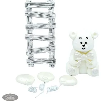 Jedlá dekorace na dort Medvídek s žebříkem – cukrová dekorace na dort