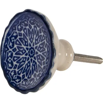 Dveřní kování Keramická knopka s modro-bílým květinovým ornamentem – 4x4 cm
