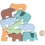 Lelin Dřevěná skládací hra - zvířátka, 10ks + hrací kostka