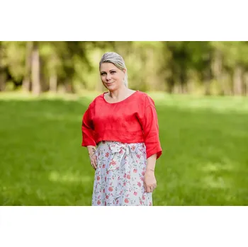 Nelly Dámský lněný top/crop červený velikost: m-l