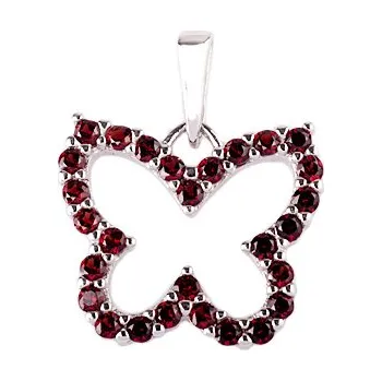 Přívěsek granát - stříbrný přívěsek - motýl (1642) povrchová úprava: rhodiované