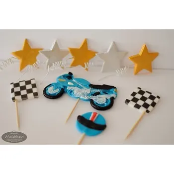 Jedlá dekorace na dort Motorka – sada cukrových zápichů na dort, 2D (dvourozměrné)