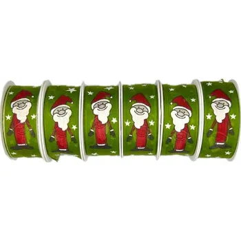 Stuha Set 6x Stuha vánoční bavlněná HAPPY DWARF 25mm x 2,5m (4,-Kč/m) (10,-Kč/ks) (Stuha vánoční, bavlněná, s drátkem v lemu, po 6ks)