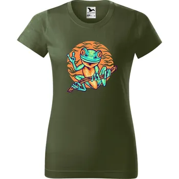 Dámské oblečení DOBRÝ TRIKO Dámské tričko s potiskem Žabka Barva: Khaki, Velikost: XS