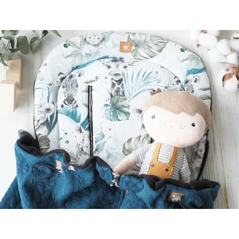 SET Podložka prodloužená (Safari, černý fleece) + copánková deka (petrol, černý fleece)