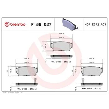 Brzdová destička BREMBO P 56 027 Sada brzdových destiček, kotoučová brzda (P56027)