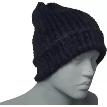 Zimní čelenka Unisex zimní čepice s chloupkem - černá