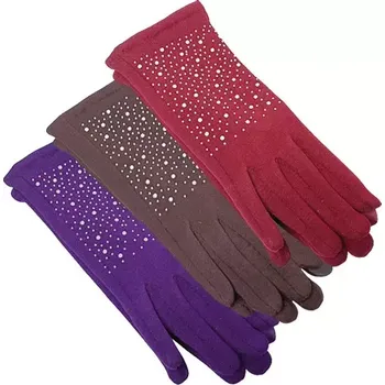 Rukavice Dámské zimní rukavice s kamínky zateplené, na dotykový telefon