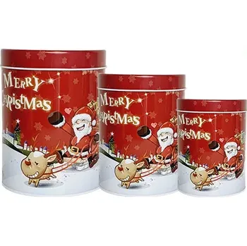 Vánoční světelná dekorace Červená plechová dárková krabička s vánočním motivem