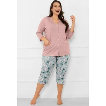 Dámské pyžamo Dámské 3/4 pyžamo Italian Fashion Sekvoj - bavlna Mátovo-růžová XL