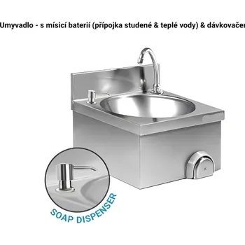 Kuchyňská pracovní deska UMYVADLO S MÍSÍCÍ BATERIÍ A DÁVKOVAČEM MÝDLA (KOLENOVÉ OVLÁDÁNÍ)