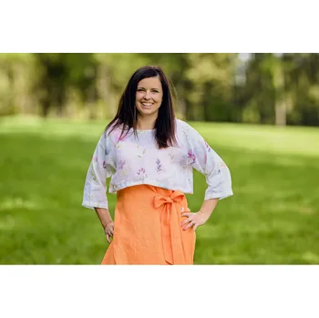 Nelly Dámský lněný top/crop luční květy velikost: m-l