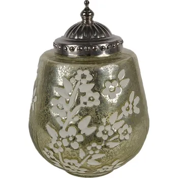 Svícen Zelená lucerna s motivem květin a LED světýlkem – 11x15