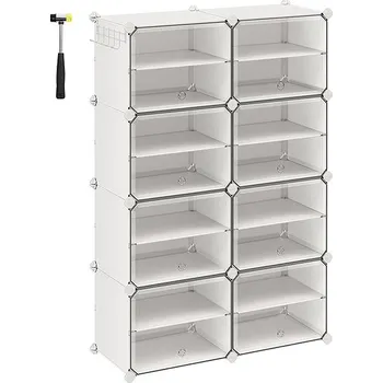 Songmics Lux Modulární botník s 8 dvířky čirý/bílý