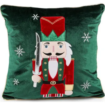Povlak na dekorativní polštářek Vánoční sametový povlak na polštář louskáček 43x43 cm - 3 zelená tmavá