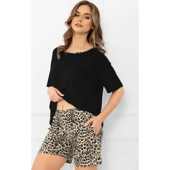 Dámské pyžamo Dámské krátké pyžamo Italian Fashion Kenia - viskóza Černo-béžová XL