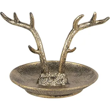 Dekorační zlatá kovová miska s jeleními parohy – 11x9x8 cm
