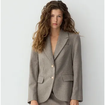 Reserved - Jednořadé sako s vlnou - béžová - 320CW-08X - 320CW-08X-S-4