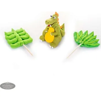 Jedlá dekorace na dort Sada cukrových dekorací Dino – dinosaurus a 2 stromky