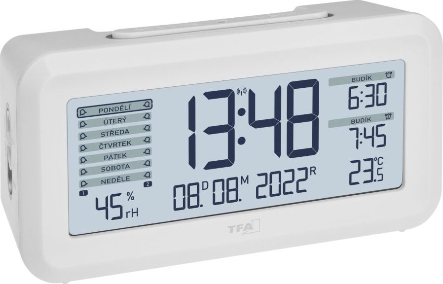 TFA 60.2562.02.CZ BOXX2- Rádiem řízený digitální budík s automatickým podsvícením a českými popisky na displeji