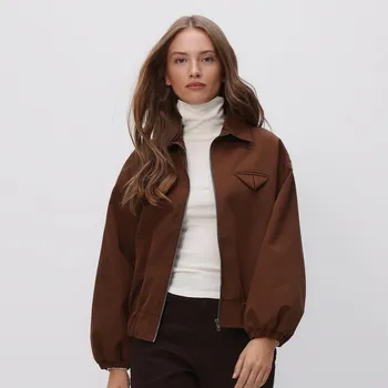 Dámský kabát Reserved - Bomber bunda s límcem - hnědá - 919HF-88X - 919HF-88X-M