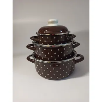 Sada nádobí Malá sada smaltovaných hrnců 6 ks - hnědý puntík