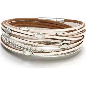 Náramek Fashion Jewelry Dámský náramek kožený vícevrstvý Lístečky bílý