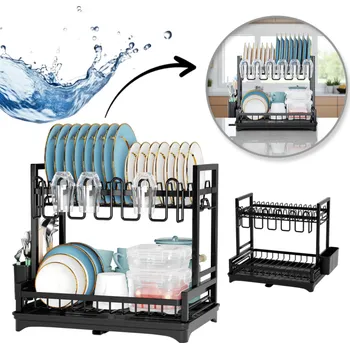 Odkapávač na nádobí Odkapávač na nádobí se dvěma úrovněmi - černý
