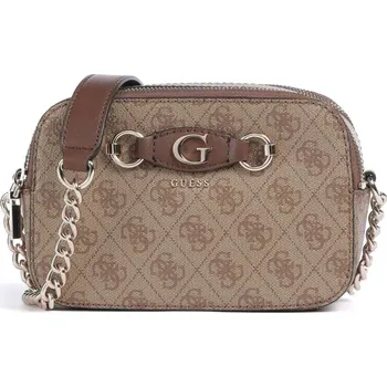 Guess Izzy double zip crossbody kabelka logo hnědá