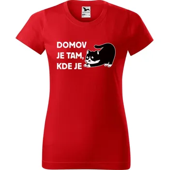 Dámské tričko DOBRÝ TRIKO Dámské tričko s potiskem Domov kočka Barva: Červená, Velikost: M