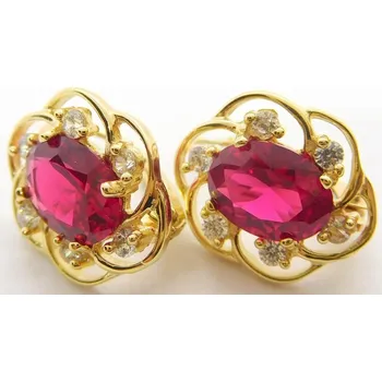 Náušnice Klenoty Budín Dámské klasické zlaté náušnice s červenými rubíny a zirkony 585/2,88gr HK2069 (Klenoty Budín Dámské klasické zlaté náušnice s červenými rubíny a zirkony 585/2,88gr HK2069)