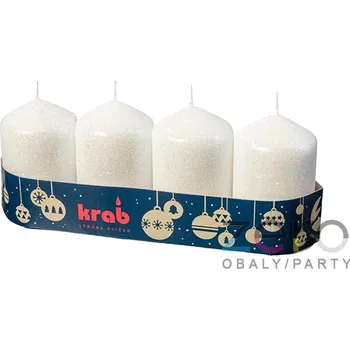 Svíčka Svíčka adventní 50x80 mm (4 ks) - bílá s glitry