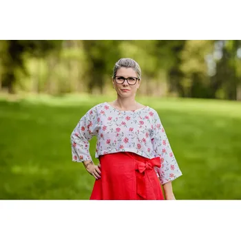 Nelly Dámský lněný top/crop vlčí máky velikost: m-l