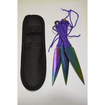 Sebeobrana Sada duhových vrhacích nožů s fialovým provazem 3ks, 175 mm, vrhací nože