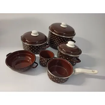 Sada nádobí Velká sada smaltovaných hrnců 9 ks - hnědý puntík