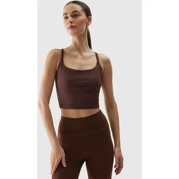 Podprsenka Dámský crop top na jógu z recyklovaných materiálů 4F - hnědý velikost XL