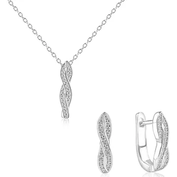 Souprava šperků Stříbrná sada pletených náušnic a náhrdelníku se zirkony - Meucci SS366S