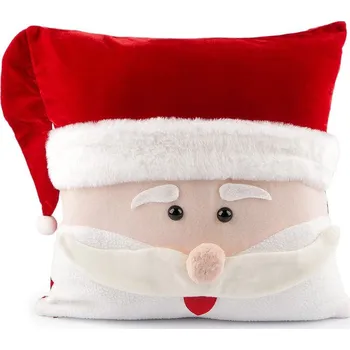 Vánoce Vánoční plyšový povlak na polštář sněhulák 43x43 cm - 3 bílo červená Santa