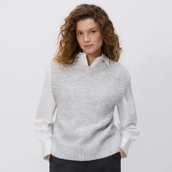 Dámský svetr Reserved - Vesta s příměsí vlny - světle šedá - 234GP-09M - 234GP-09M-XL