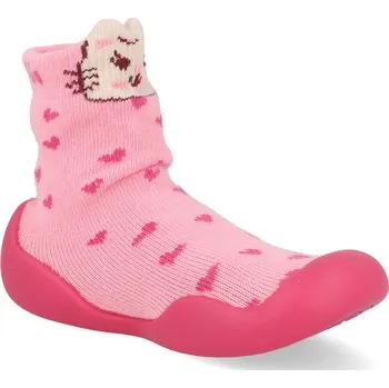 Dívčí obuv Barefoot dětské ponožkoboty Garvalín - Calcetin Corazones rosa růžové Velikost: 20
