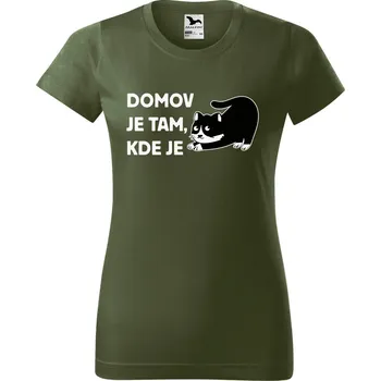 DOBRÝ TRIKO Dámské tričko s potiskem Domov kočka Barva: Khaki, Velikost: 2XL