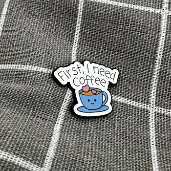 Modrý hrníček se srdíčky - First, I need coffee / Nejdřív potřebuji kávu