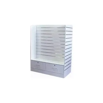 Prodejní regál Gondola/stojan BOX H, oboustranný SLAT, 120 x 155 cm, 2 šuplíky, bílá