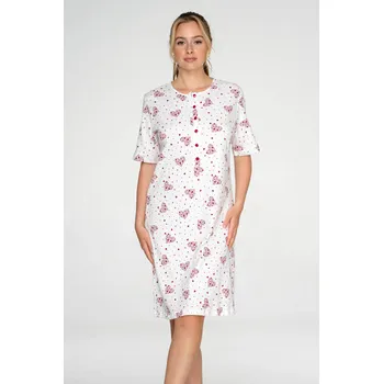 Dámské noční prádlo TIMO Timo | Bavlněná noční košile s knoflíčky Burgundy Hearts - S / 37