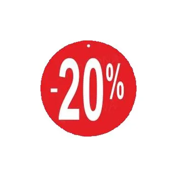 Dárková visačka Papírové visačky SKONTO, průměr 240 mm, potisk "-20%", červené, 10 ks