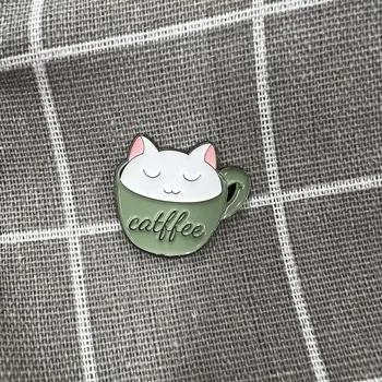 Catffee - bílá kočička v zeleném hrníčku