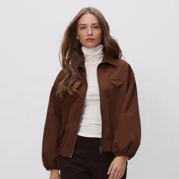 Dámský kabát Reserved - Bomber bunda s límcem - hnědá - 919HF-88X - 919HF-88X-XS